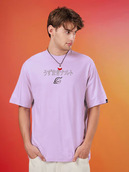 Bewakoof - Naruto Men's Lavender Naruto Graphic Printed Oversized T-Shirt