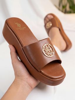 U.S. POLO ASSN. - Women Nuri Brown Sandals with Elevated sole