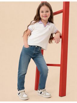 U.S. POLO ASSN. - White Girls Solid Regular Fit Polo T-shirt