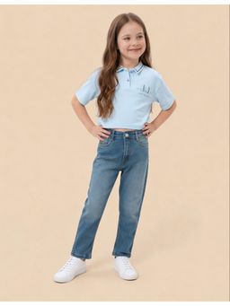 U.S. POLO ASSN. - Blue Girls Solid Regular Fit Crop Polo T-shirt