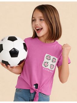 U.S. POLO ASSN. - Pink Girls Floral Crochet Regular Fit Knotted T-shirt