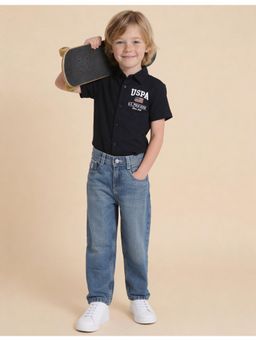 U.S. POLO ASSN. - Blue Boys Whiskered Baggy Fit Jeans