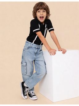 U.S. POLO ASSN. - Blue Boys Stone Washed Baggy Fit Cargo Jeans