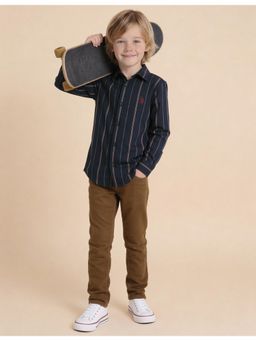 U.S. POLO ASSN. - Navy Blue Boys Vertical Striped Regular Fit Shirt