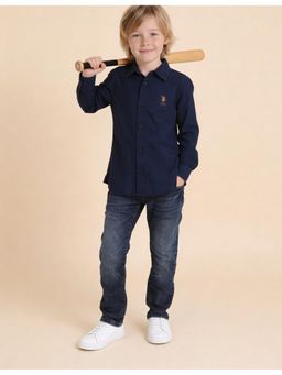 U.S. POLO ASSN. - Navy Blue Boys Solid Regular Fit Shirt