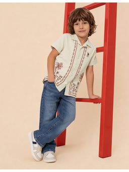U.S. POLO ASSN. - Beige Boys Tropical Printed Regular Fit Shirt