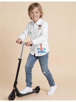 U.S. POLO ASSN. - White Boys Graphic Printed Regular Fit Shirt