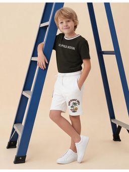 U.S. POLO ASSN. - White Boys Graphic Brand Embroidered Shorts