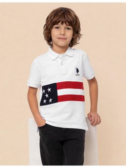 U.S. POLO ASSN. - White Boys Graphic Printed Regular Fit Polo T-shirt