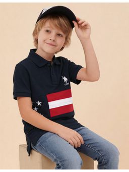 U.S. POLO ASSN. - Navy Blue Boys Graphic Printed Regular Fit Polo T-shirt