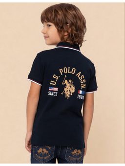 U.S. POLO ASSN. - Navy Blue Boys Graphic Brand Printed Regular Fit Polo T-shirt