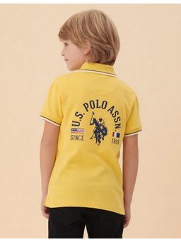 U.S. POLO ASSN. - Yellow Boys Graphic Brand Printed Regular Fit Polo T-shirt