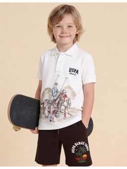 U.S. POLO ASSN. - White Boys Graphic Brand Printed Regular Fit Polo T-shirt