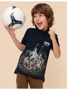 U.S. POLO ASSN. - Navy Blue Boys Graphic Brand Printed Regular Fit Polo T-shirt