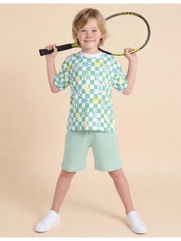 U.S. POLO ASSN. - Green Boys Checked Brand Printed Oversized Fit T-Shirt