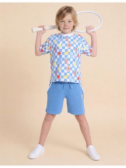 U.S. POLO ASSN. - Blue Boys Checked Brand Printed Oversized Fit T-Shirt