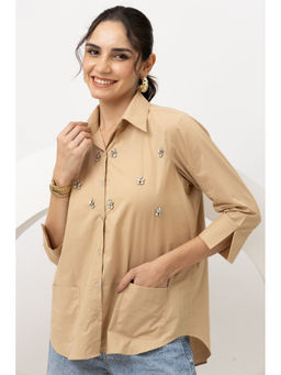 Empress Pitara - Beige Crystal Cotton Shirt