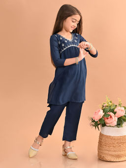 Lilpicks - Yoke Embellished Designed Straight Kurta Pant - Royal Blue (Set of 2)