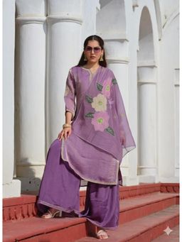 Gahan - Womens Pakistani Gold Zari Embroidered Kurta with Sharara with Hand Print Dupatta