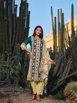 Gahan - Blue Printed Round Neck Kurta & Pant with Dupatta
