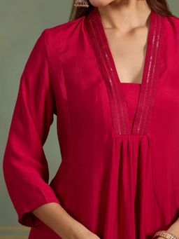Likha - Viscose Silk Blend Plunge Neck Solid Kurta With Sequin Embroidery LIKBASKU52
