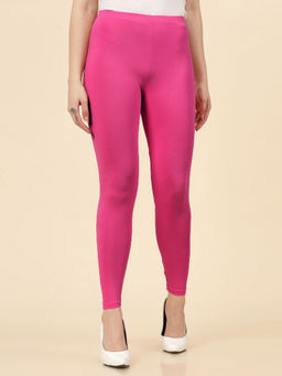 Stylum - Womens Magenta Solid Mid Rise Cotton Lycra Ankle Length Leggings