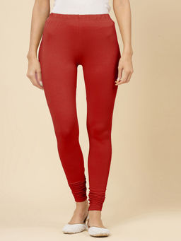 Stylum - Womens Red Solid Mid Rise Cotton Lycra Churidar Leggings