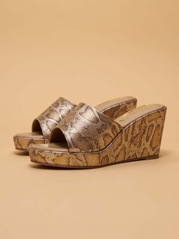 ERIDANI - Gold Ashley Printed Slip-On Wedges