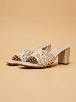ERIDANI - Off White Freny Metallic Block Heels