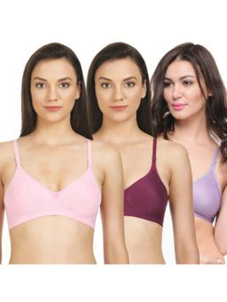 Bodycare - Seamless Cup Bra In Pink-Purple-Wine Color - Pack Of 3
