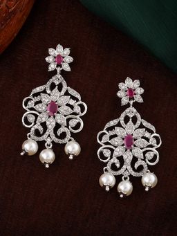 Estele - Rhodium Plated CZ Fascinating Drop Earrings With Pearl and Crystals For Women