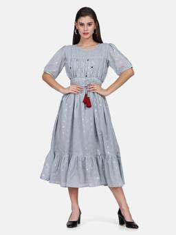 Shaily - Women Grey Self Design Hand Work Embroidery Flared Kurta