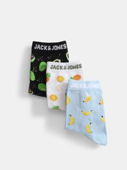 Jack & Jones - Mens Printed Cotton Blend Multicolor Calf Length Socks (Pack of 3)