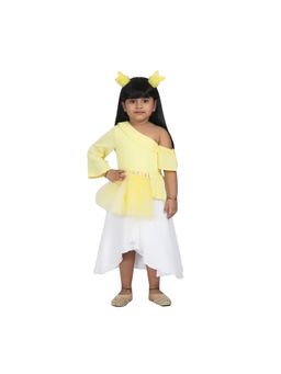 Tic Tac Toe Kids - Girls Yellow One Shoulder Top & White Dhoti Shirt (Set of 2)