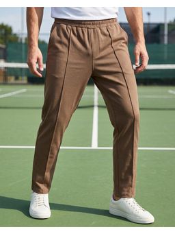 Nobero - Men Brown Straight Fit Interlock Jogger