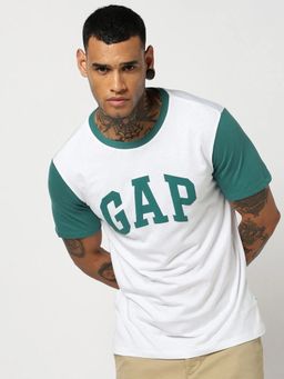 GAP - Men Color-Block Slim Fit Crew Neck White T-Shirt