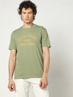GAP - Men Printed Slim Fit Crew Neck Green T-Shirt