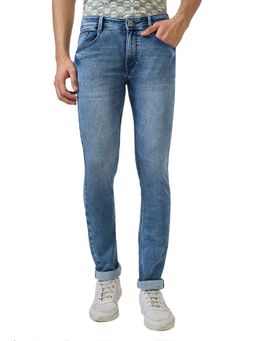 Parx - Mens Blue Cotton Blend Tapered Fit Jeans