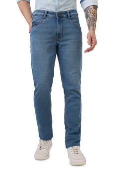 Parx - Mens Medium Blue Cotton Blend Tapered Fit Jeans