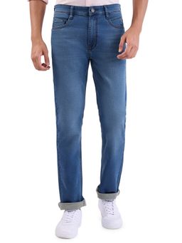 Parx - Dark Blue Cotton Blend Straight Fit Jeans