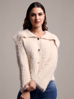IKI CHIC - Pink Woolen Cardigan with Spread Collar