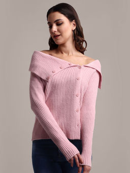 IKI CHIC - Pink Off-Shoulder Knitted Cardigan