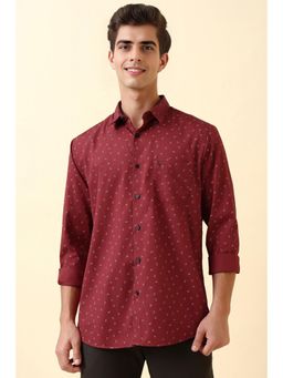 Allen Solly - Men Maroon Printed Full Sleeves Casual Shirt