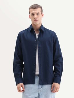 Rare Rabbit - Men'S Berk-Fs Navy Blue Cotton Fabric Full Sleeve Regular Fit Plain Shirt