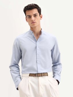 Rare Rabbit - Mandarin Collar Regular Fit Dobby Shirt-Blue