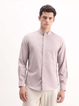 Rare Rabbit - Mandarin Collar Regular Fit Dobby Shirt-Pink