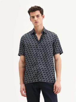 Rare Rabbit - Men'S Calo-25 Navy Blue Viscose Blend Printed Shirt