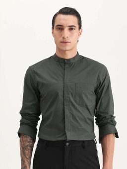 Rare Rabbit - Men'S Dati Dusky Olive Polyester Blend Plain Shirt