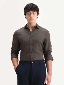 Rare Rabbit - Men'S Juxe Brown Spread Collar Regular Fit Textured Shirt