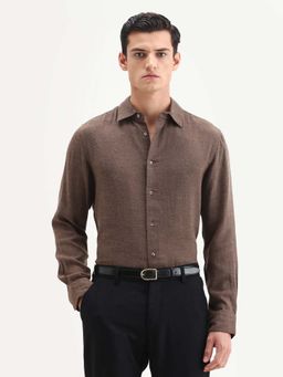 Rare Rabbit - Men'S Layt Dark Brown Cotton Blend Plain Shirt